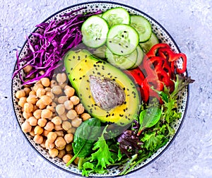 Healthy food buddha bowl salad with chickpeas and avocado photo