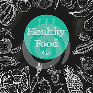 Healthy food chalkboard background