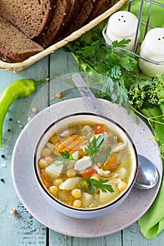 Healthy food: Chicken and Chickpea Soup.