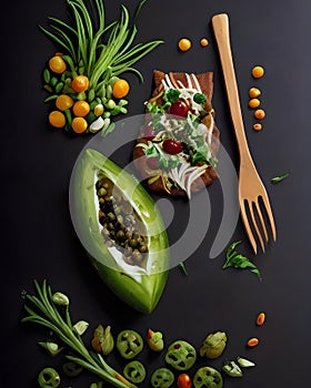 Healthy food concept on black background