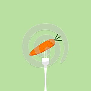 Healthy food concept. carrot on a fork, as a symbol of a healthy diet. Veggie food, eat vitamins. Vector illustration flat design