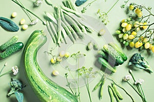Healthy food concept, fresh vegetables on the green table