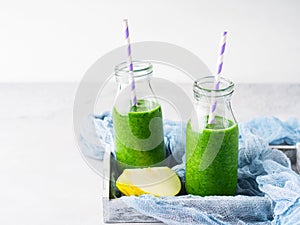 Healthy food concept green spinach smoothie breakfast