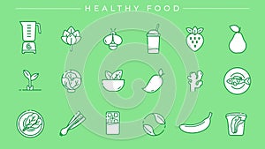 Healthy Food concept line style icons set.