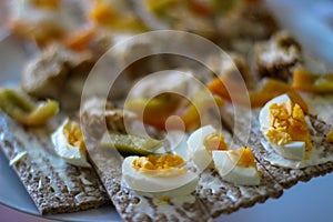 Healthy food concept. Sweet peppers, egg, toast,