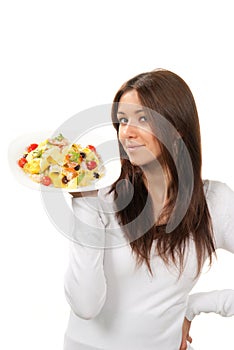 Healthy food concept woman with pasta