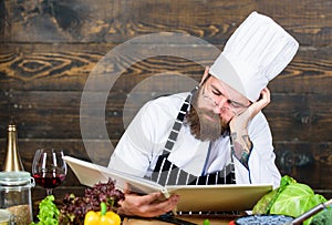 Healthy food cooking. Mature hipster with beard. Cuisine culinary. Vitamin. tired bearded man. chef recipe. Dieting