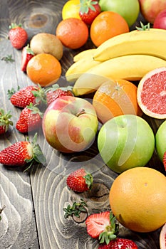 Healthy food, delicious and juicy fruits on table closeup