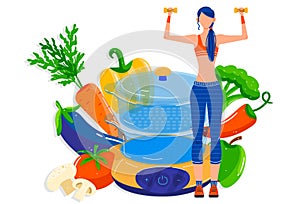 Healthy food, diet nutrition, human health, sports lifestyle, organic meal concept, design, in cartoon style vector