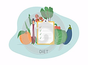 Healthy food and Diet planning, diet, food.  Healthy food and dieting concept. Plan your meal infographic with dish and cutlery.