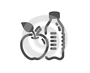 Healthy food and drink icon. Water with apple sign. Vector