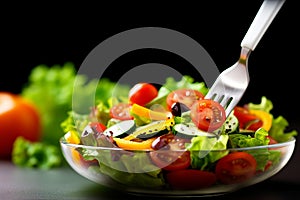 healthy food fresh vegetable salad and fork.