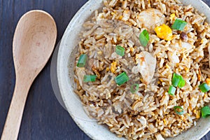 Healthy food fried rice chicken with egg