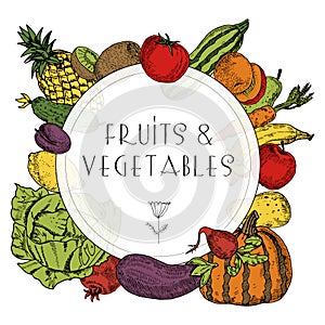 Healthy food fruits vegetables frame