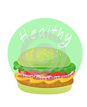 Healthy food. Green vegetable burger