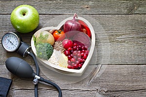 Healthy food in heart and cholesterol diet concept