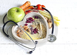 Healthy food in heart diet abstract concept