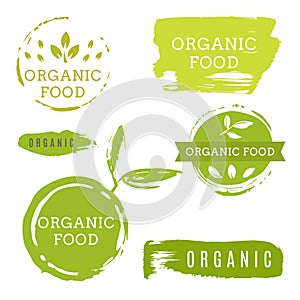 Healthy food icons, labels. Organic tags.