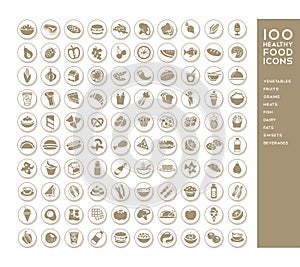 100 saludable comida iconos 