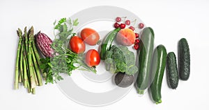 Healthy food, inclufing fruits, vegetables and herbs