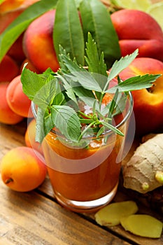 Healthy food juice fruit or smoothies rustic background