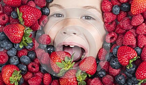 Healthy food for kids. Berries mix of strawberry, blueberry, raspberry, blackberry. Assorted mix of strawberry