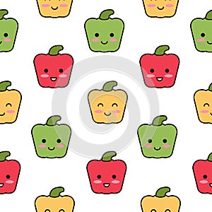 Healthy food kids seamless pattern. Peppers are smiling at baby.