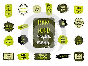 Healthy food labels. Hand drawn logo templates. Vector
