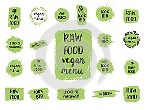 Healthy food labels. Hand drawn logo templates. Vector