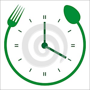 Healthy food logo illustration.Spoon and fork with clock