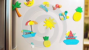 Healthy food magnets on refrigerator