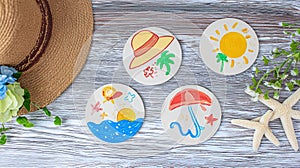 Healthy food magnets on refrigerator