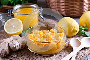 Healthy food mix of lemon, honey and ginger. Morning dieting healthy mix used on empty stomach