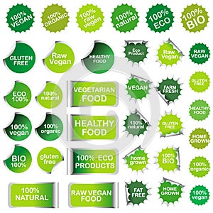 Healthy food and natural product stickers and labels collection