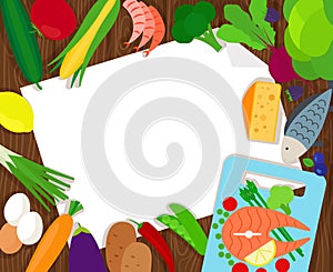 Healthy food and paper blank template