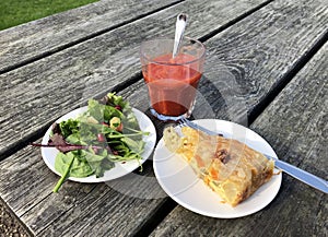 healthy food on picnic table in spring time