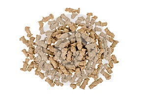 Healthy food products. Extruded rye bran on white background