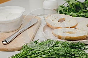 Healthy food with round toast, bottle, vegetables and cheese/Healthy food with round toast, bottle, vegetables and cheese on white