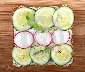 Healthy food sandwich whole grain bread on a wooden background