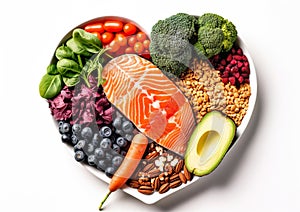 The healthy food selection includes many fresh ingredients to promote a balanced and nutritious diet.