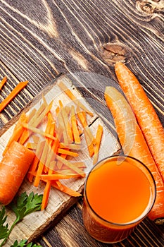 Healthy food - sliced carrot and carrots juice