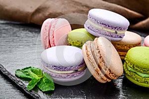 Healthy food, stack of macarons, macaroons French cookie