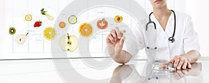 Healthy food supplements concept, Hand of nutritionist doctor