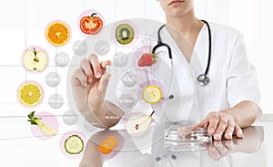 Healthy food supplements concept, Hand of nutritionist doctor photo