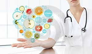 Healthy food supplements concept, Hand of nutritionist doctor photo