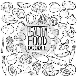Healthy Food Traditional doodle icon hand draw set