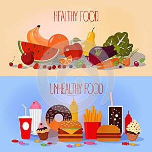 Healthy Food and Unhealthy Fast Food