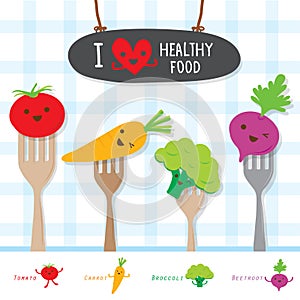 Healthy Food Vegetable Diet Eat Useful Vitamin Cartoon Cute Vector photo