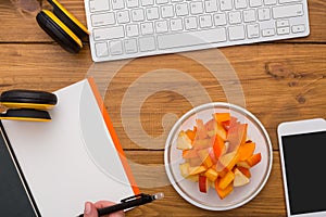 Healthy food - vegetable and meat snack at workplace