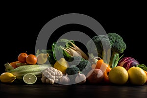 healthy food vegetables and fruits. Photo realism created with AI tools